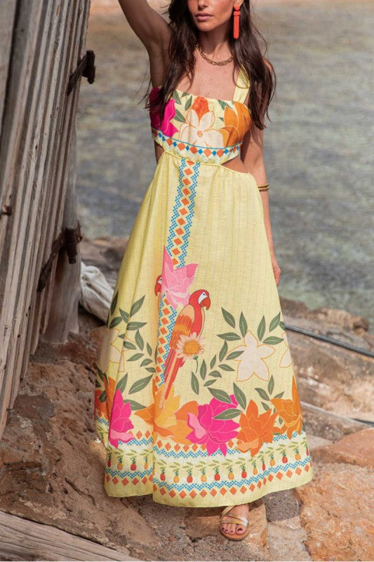 1611 Floral & Parrot Sundress
