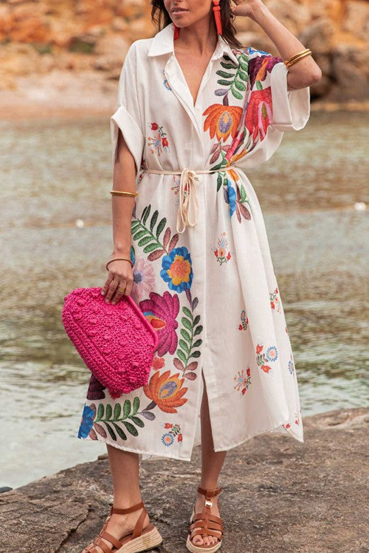 1615 Multi Color Floral Print Midi Dress