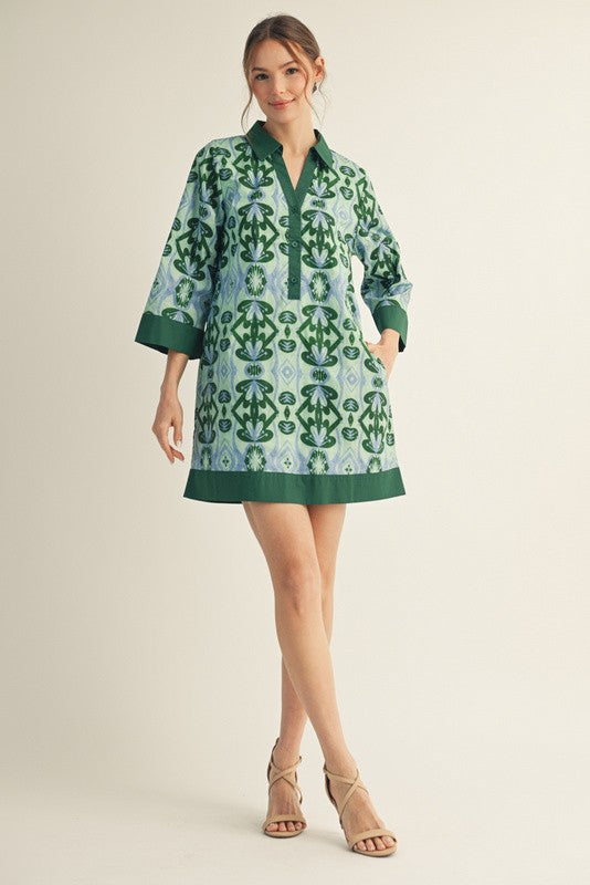 1719 3/4 Sleeve Print Dress