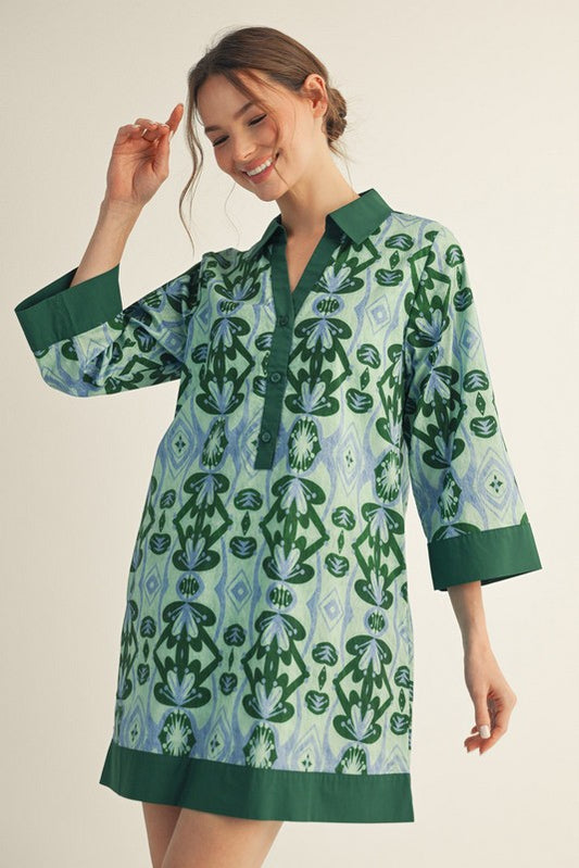 1719 3/4 Sleeve Print Dress