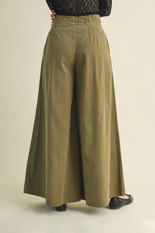 1609 Olive Wide Leg Denim Pant