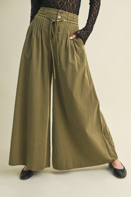 1609 Olive Wide Leg Denim Pant