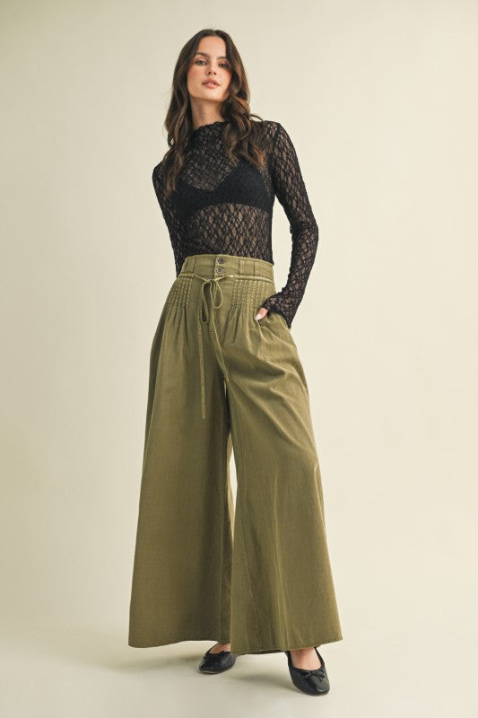 1609 Olive Wide Leg Denim Pant