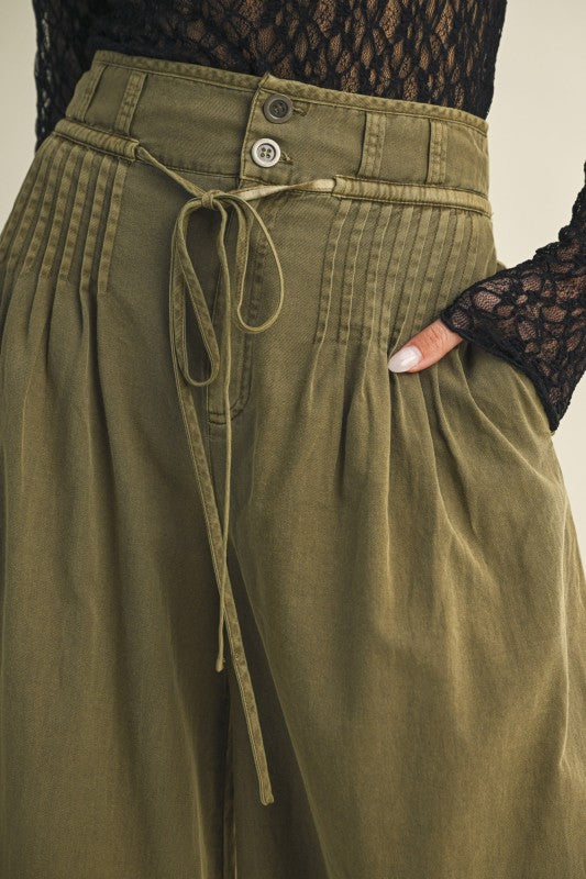 1609 Olive Wide Leg Denim Pant