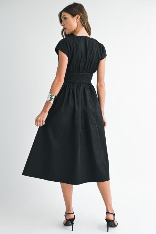 1903 Black Belted Midi Dress