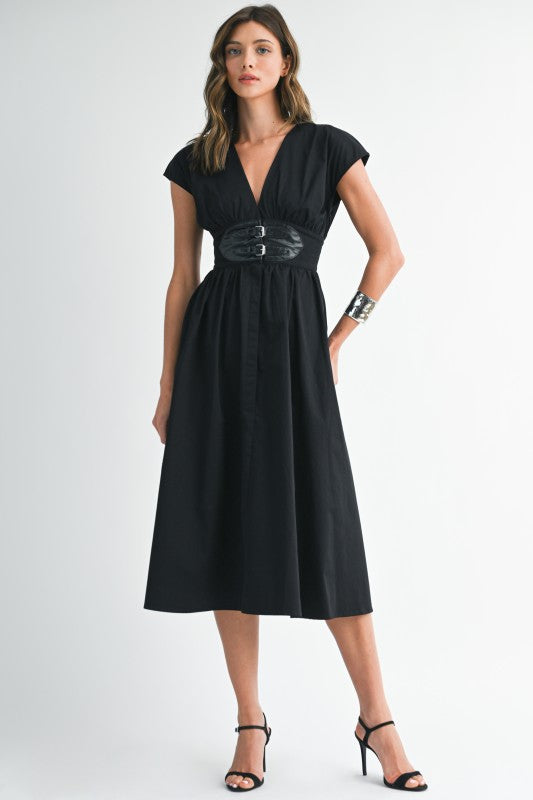 1903 Black Belted Midi Dress