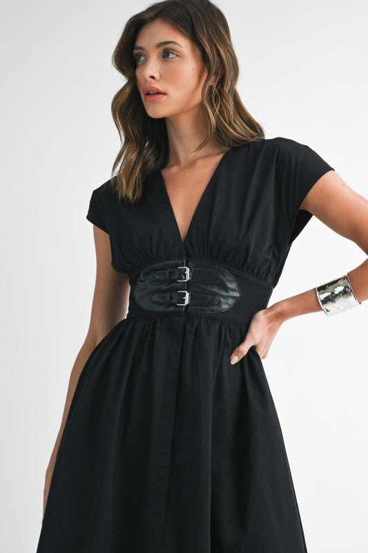 1903 Black Belted Midi Dress