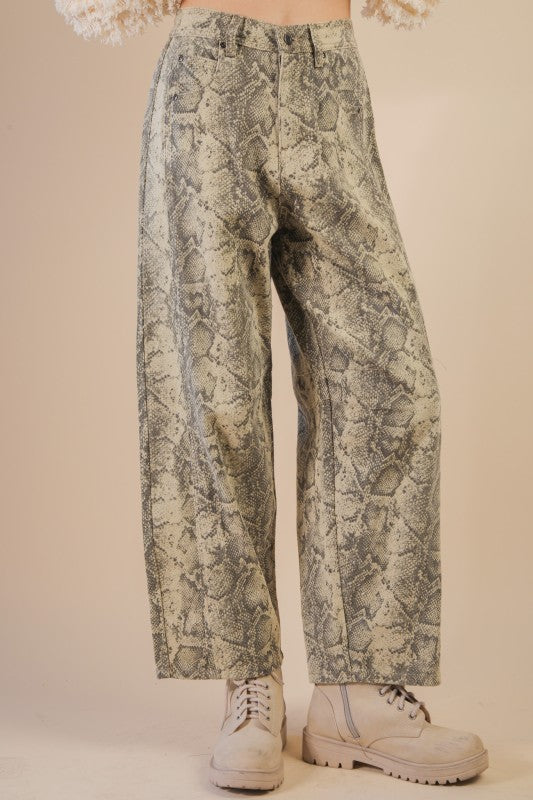 1765 Snake Print Barrel Pant