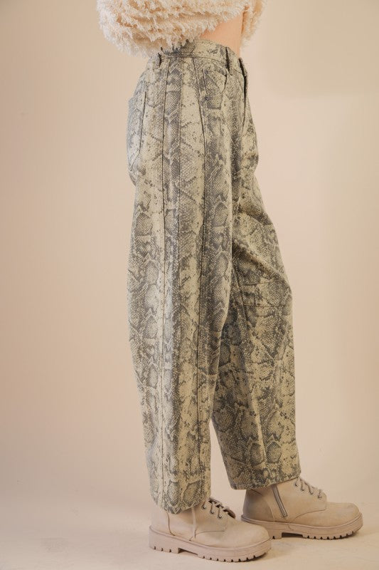 1765 Snake Print Barrel Pant