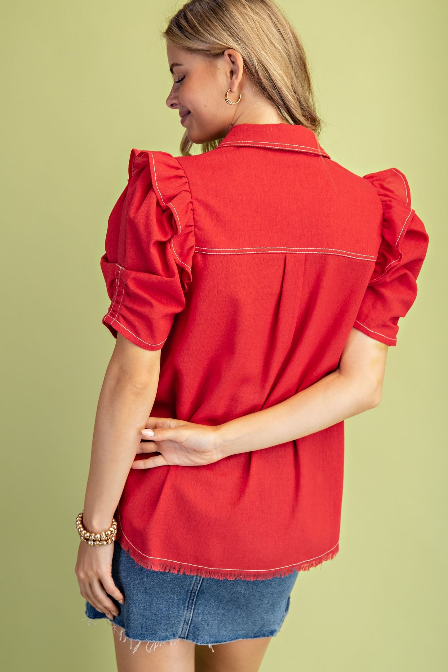 2320 Ruffle Button Down Shirt
