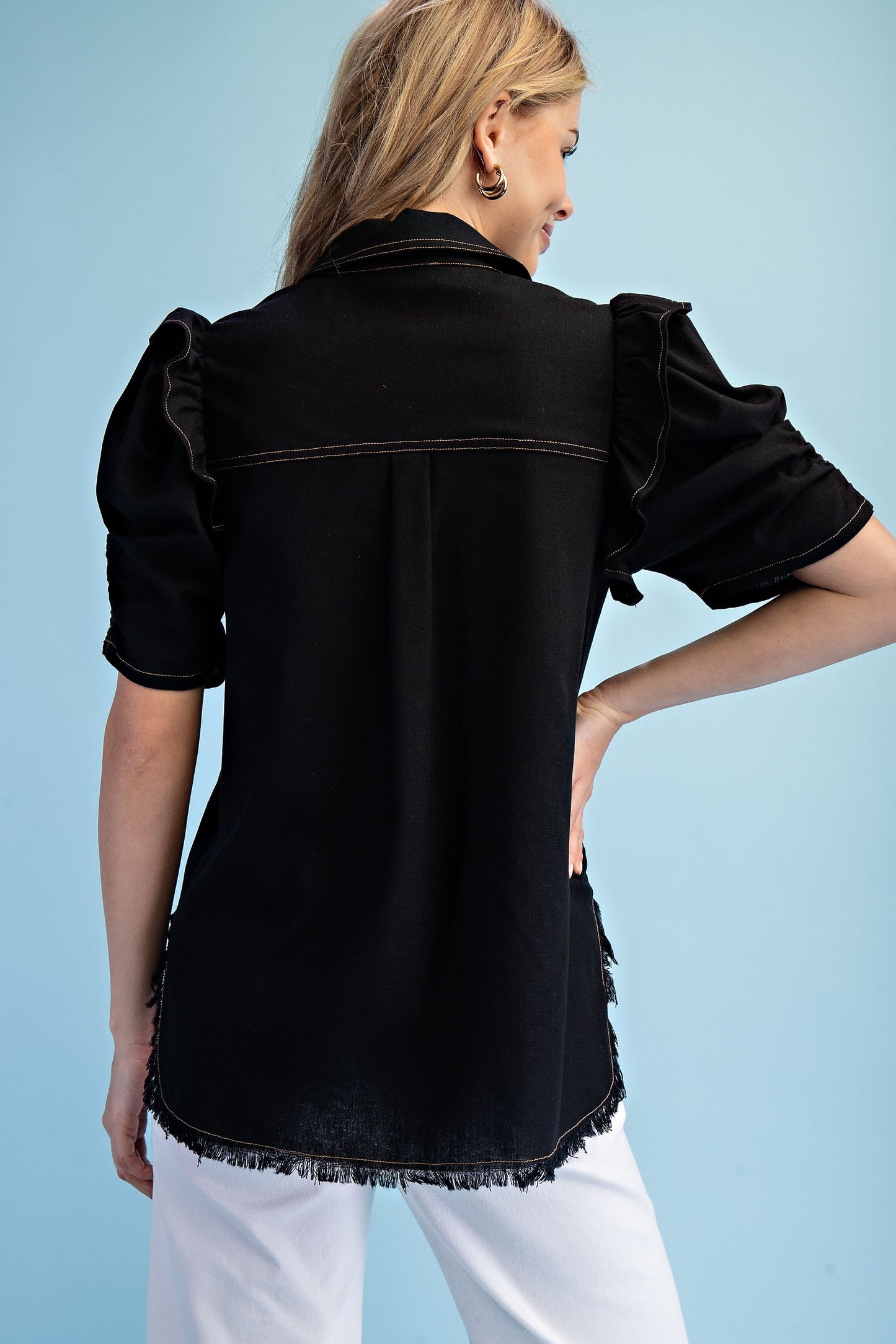 2320 Ruffle Button Down Shirt