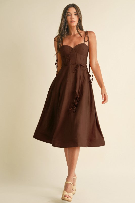 1820 Corset Midi Dress with Floral Detail