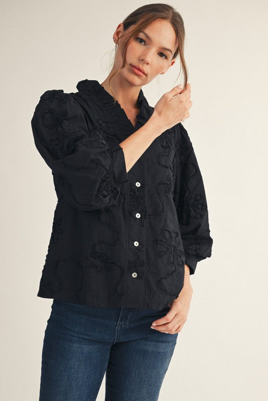 1798 Embroidered Black 3/4 Shirt