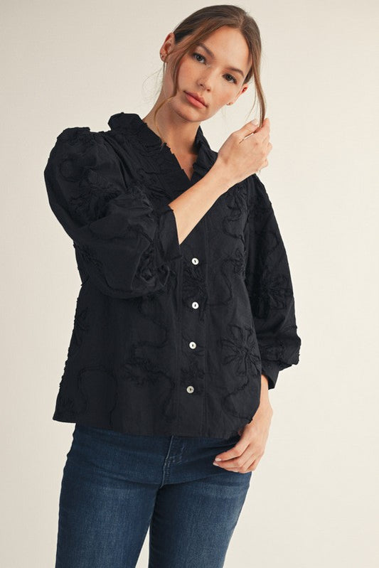 1798 Embroidered Black 3/4 Shirt