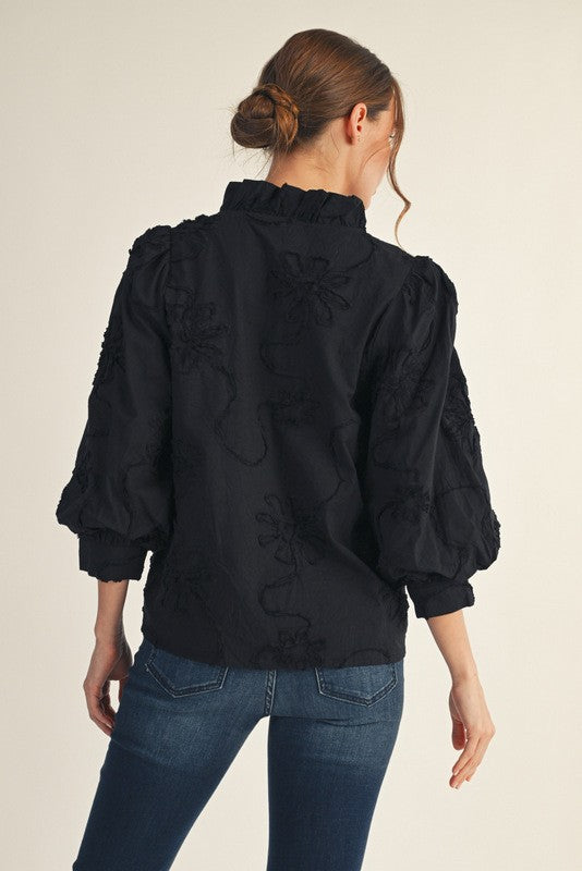 1798 Embroidered Black 3/4 Shirt