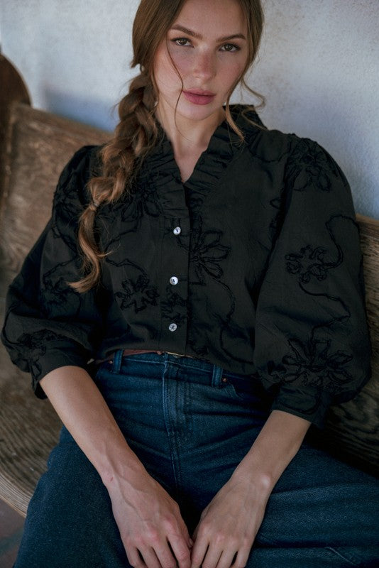 1798 Embroidered Black 3/4 Shirt