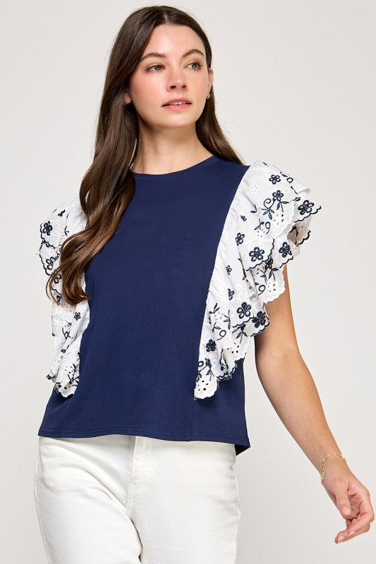 2133 Eyelet Embroidered Ruffle Top