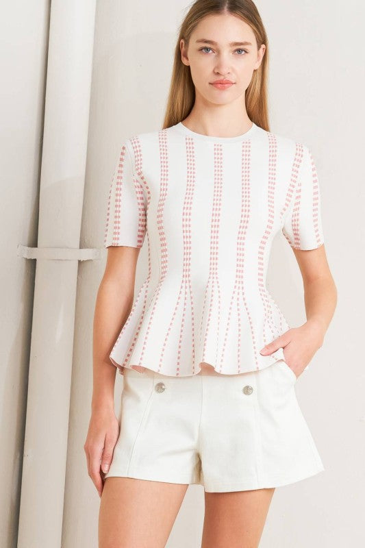 2038 White And Pink Sweater Top