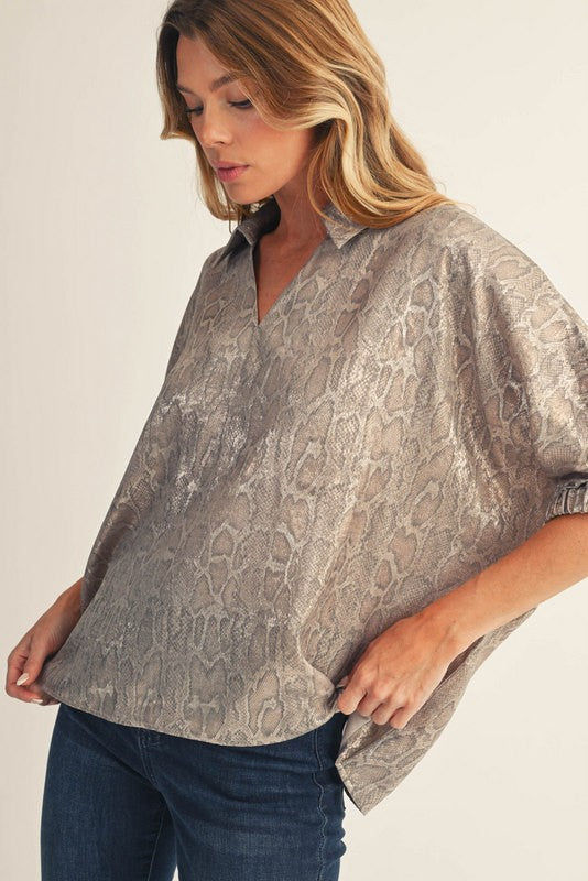 1809 Animal Print Metallic Top