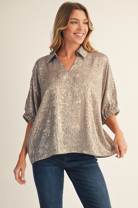1809 Animal Print Metallic Top