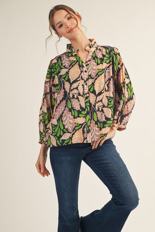 1727 Leaf Print Top