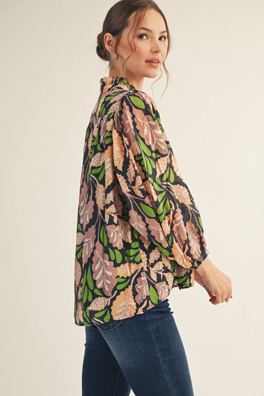 1727 Leaf Print Top