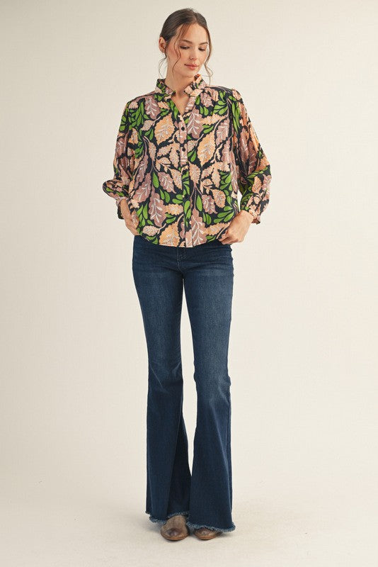 1727 Leaf Print Top