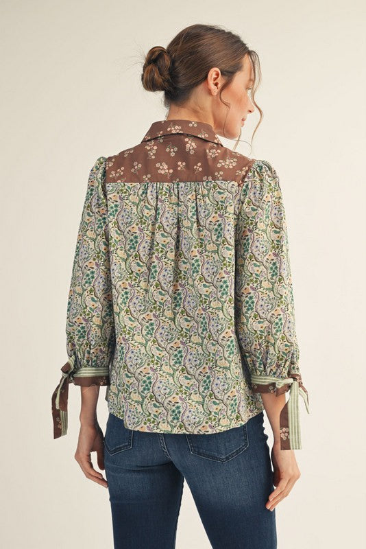 1870 Floral Print Button Down Blouse