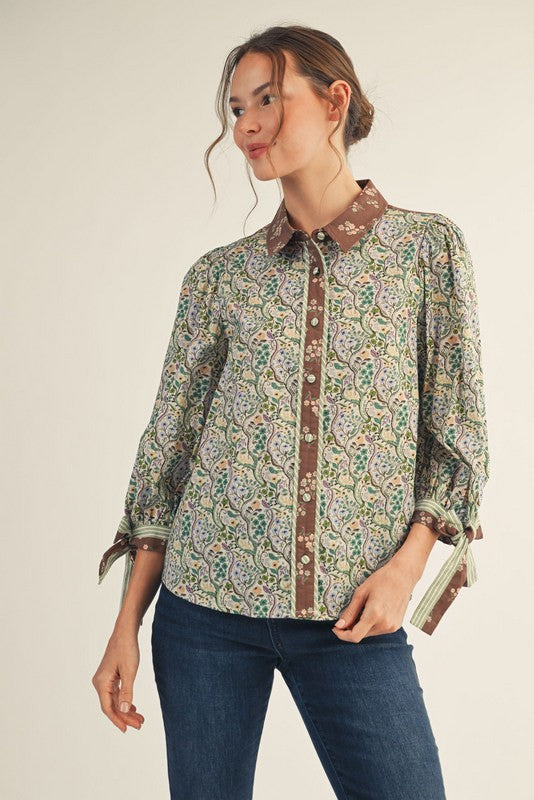 1870 Floral Print Button Down Blouse
