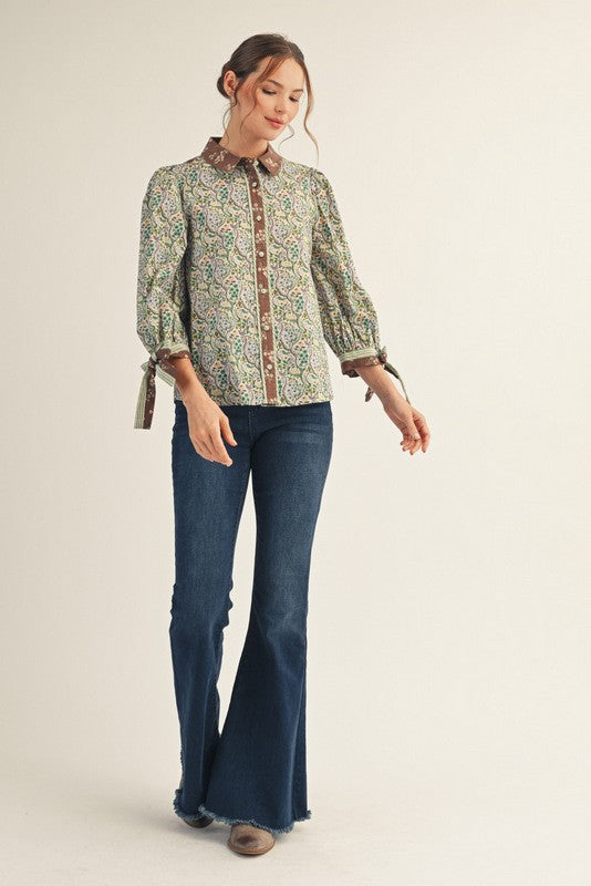 1870 Floral Print Button Down Blouse