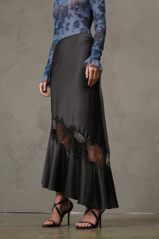 1865 Black Satin Lace Skirt