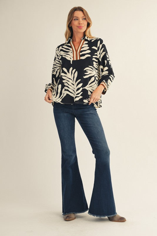 1869 Leaf Print Blouse