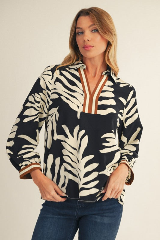 1869 Leaf Print Blouse
