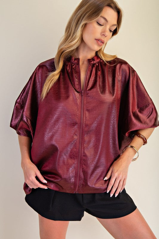 1725 Zipper Short Sleeve Top