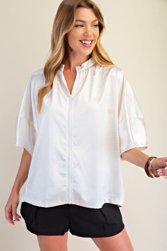 1722 Zipper Satin Shirt