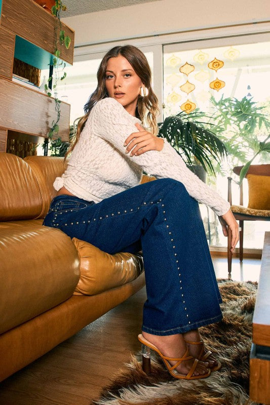 1883 Studded Wide Leg Denim Pant