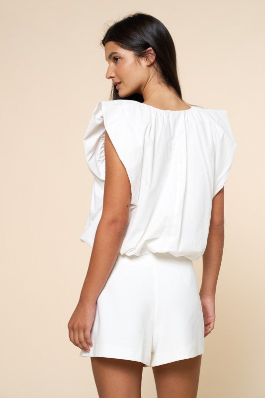 2070 White V-Neck Bubble Top