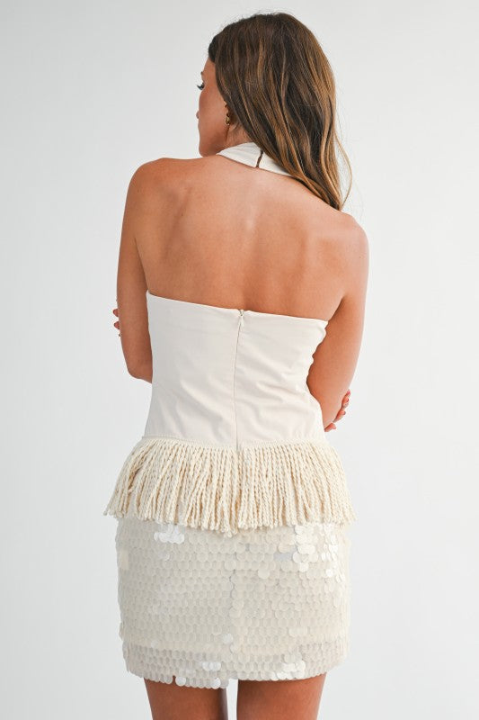 1902 Sequin Fringes Cream Dress