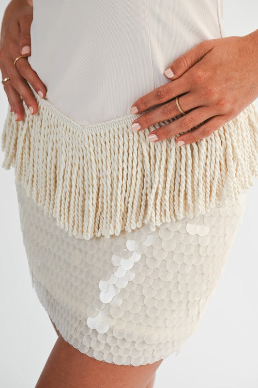 1902 Sequin Fringes Cream Dress