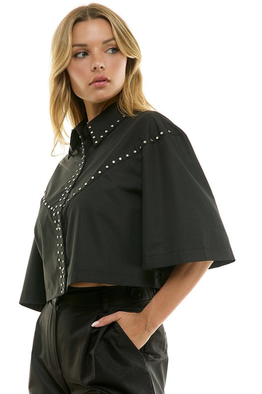 1848 Black Studded Crop Top