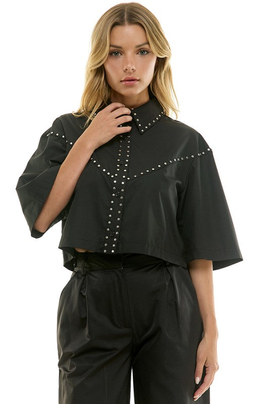 1848 Black Studded Crop Top