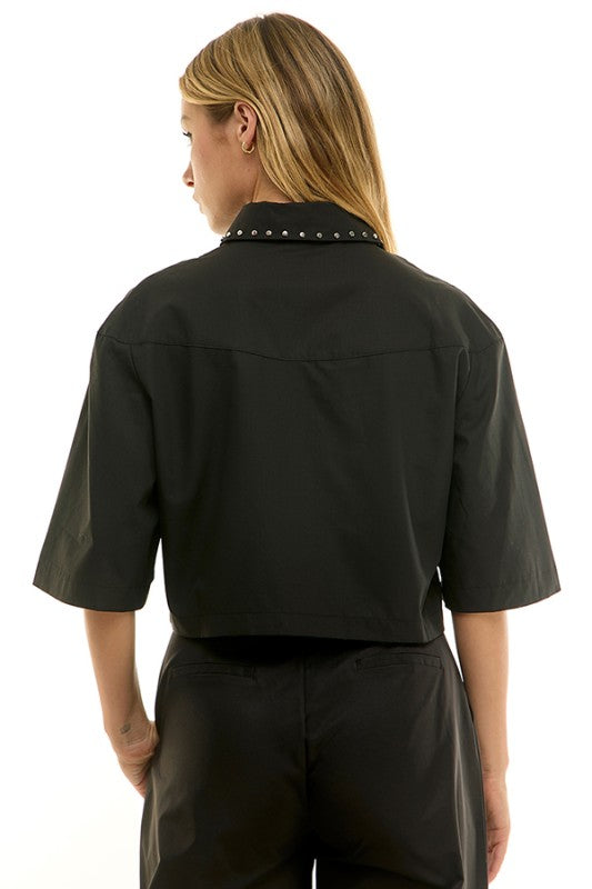 1848 Black Studded Crop Top