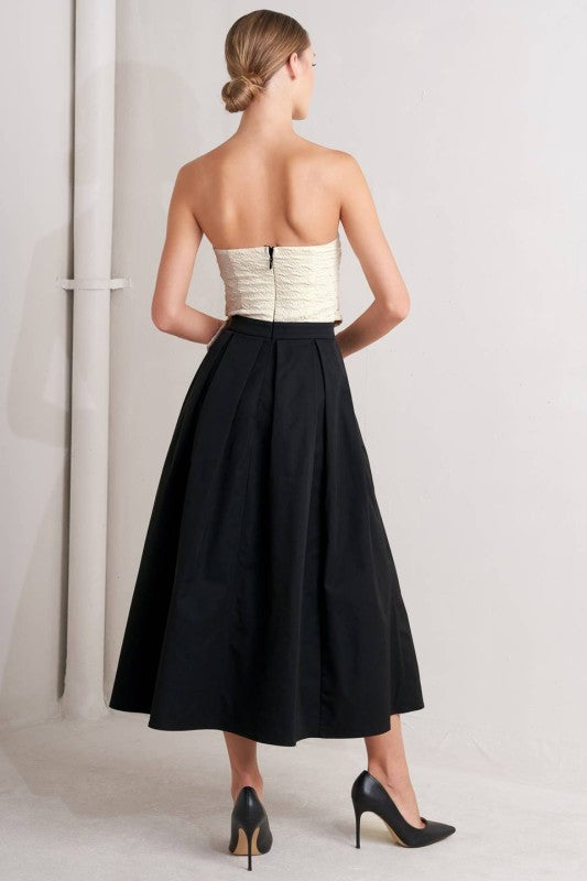 1954 Strapless Black And White Midi Dress