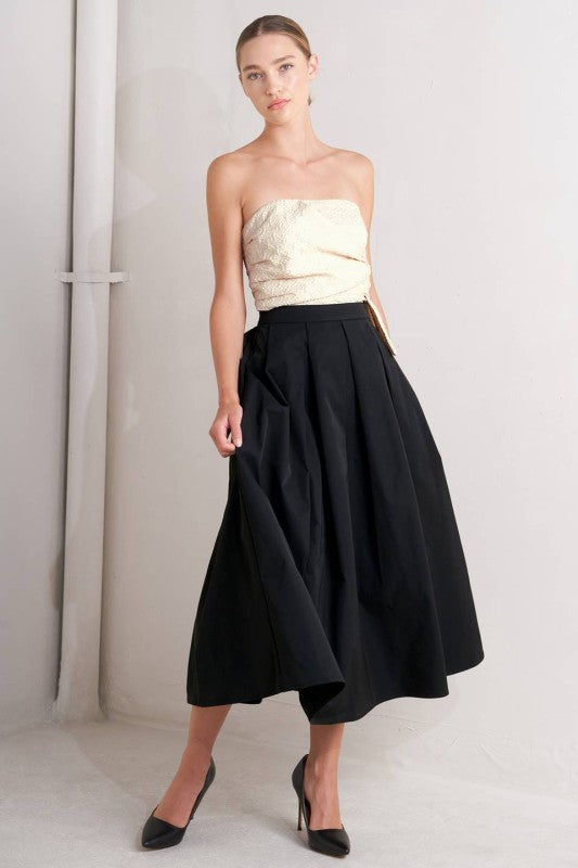 1954 Strapless Black And White Midi Dress