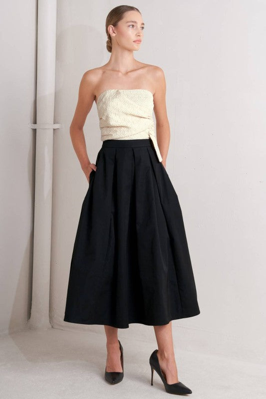 1954 Strapless Black And White Midi Dress