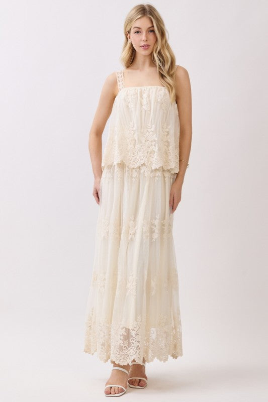 2136 Ivory Embroidered Lace Maxi Dress
