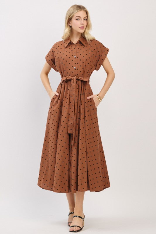 2135 Mocha Pol Dots Dress