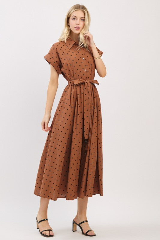2135 Mocha Pol Dots Dress