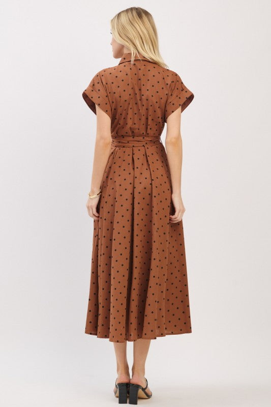 2135 Mocha Pol Dots Dress