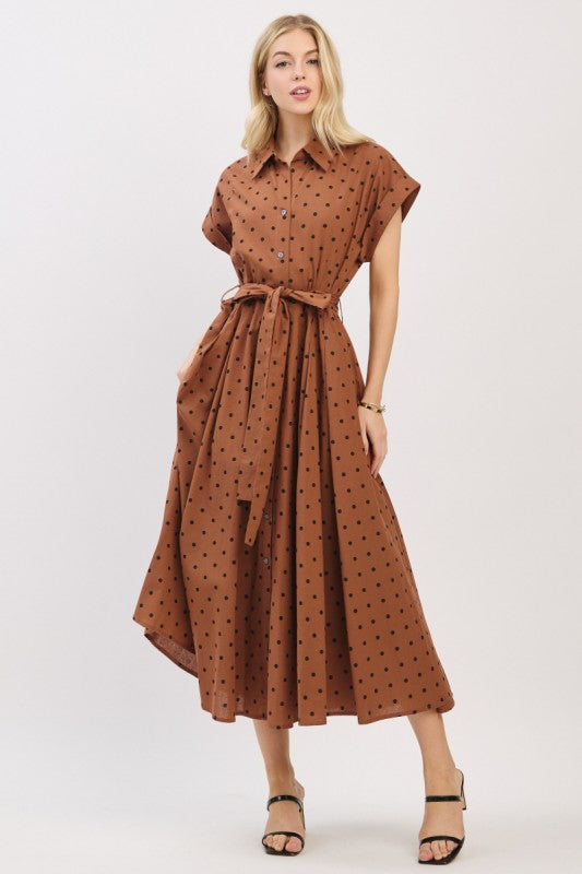 2135 Mocha Pol Dots Dress